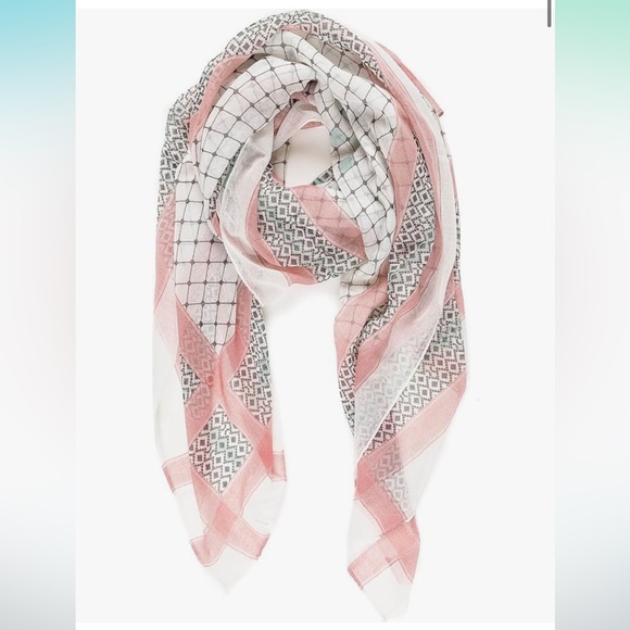 📦 MELIFLUOS Spanish Scarf Lightweight Geometric Pink White Mint - Picture 3 of 7